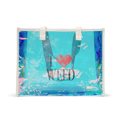 Holographic Beach Tote Bag — I ♥ WEED Clear Carryall