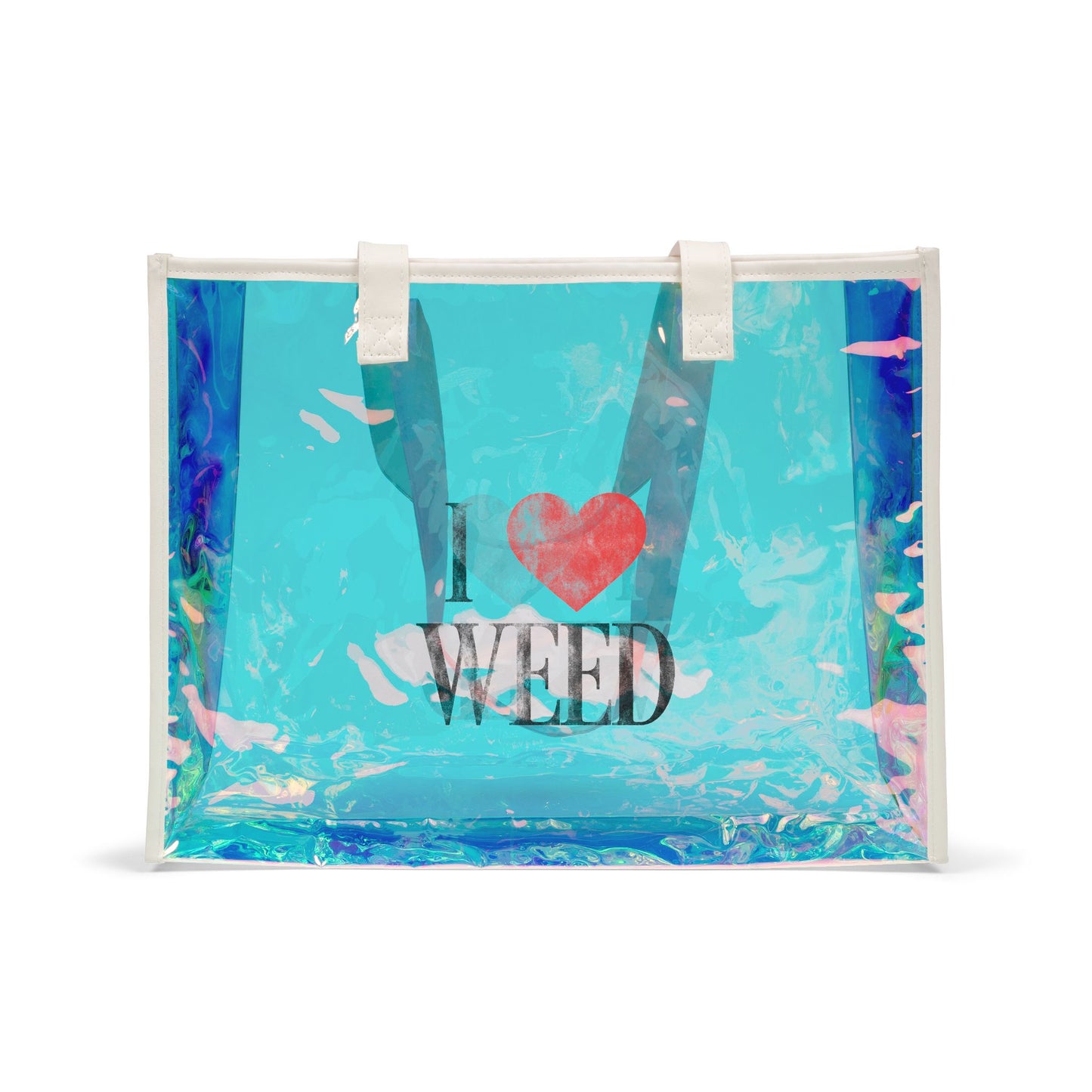 Holographic Beach Tote Bag — I ♥ WEED Clear Carryall