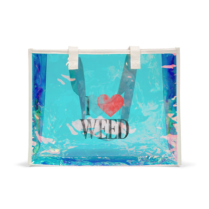 Holographic Beach Tote Bag — I ♥ WEED Clear Carryall