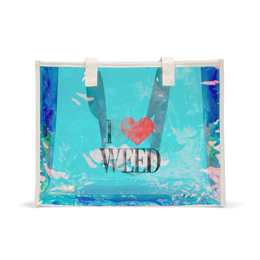 Holographic Beach Tote Bag — I ♥ WEED Clear Carryall