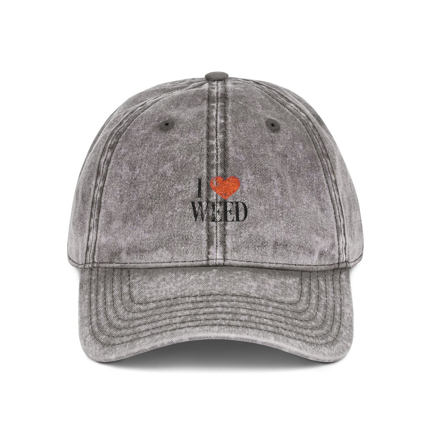 Vintage I ♥ WEED Distressed Baseball Cap — Retro Stonewashed Hat for Weed Lovers